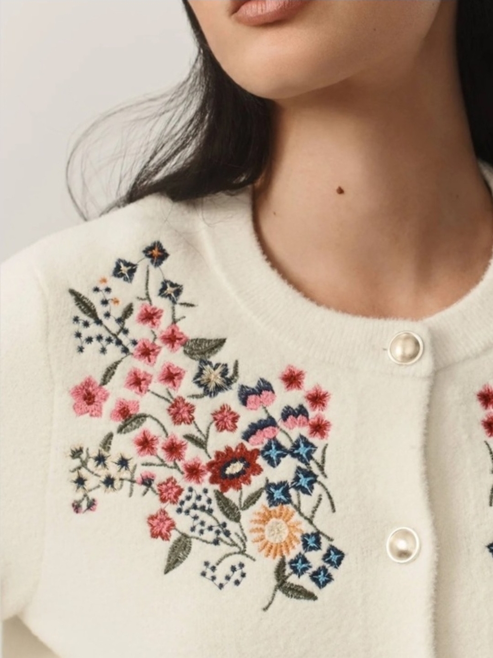 Anthropologie NVLT Embroidered Floral Lady Jacket Cardigan Ivory XL - Picture 3 of 13